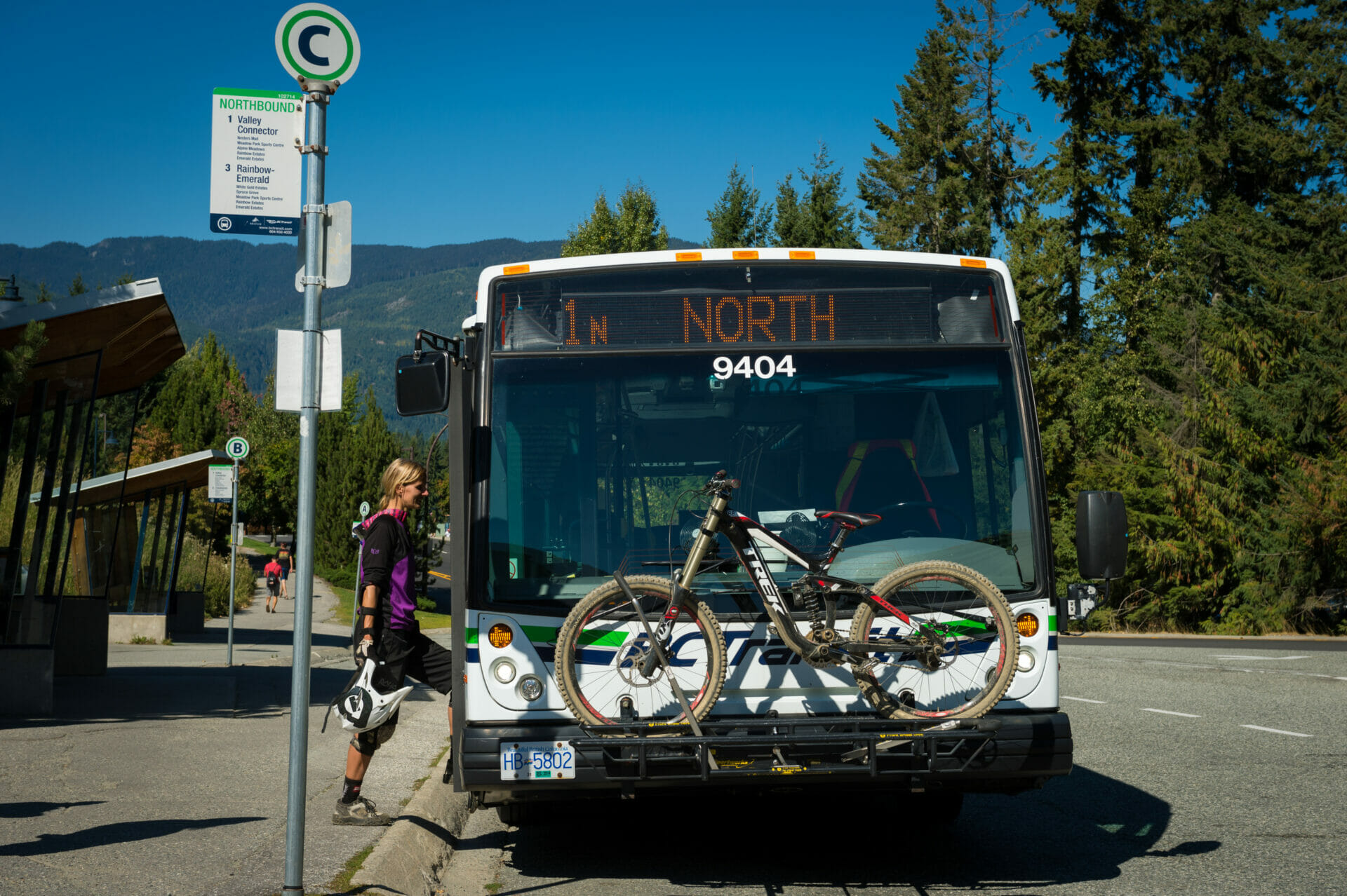 Loading a bike onto a Whistler Transit bus