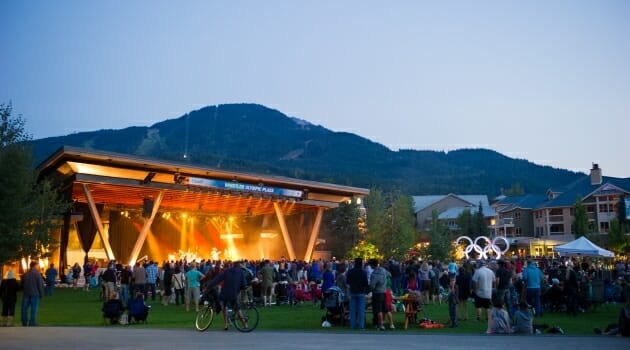 Photo of a night concert at Whistler Olympic Plaza