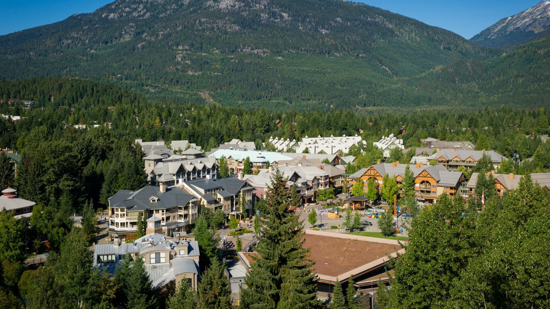 Aerial view of the village including the Olympic Plaza