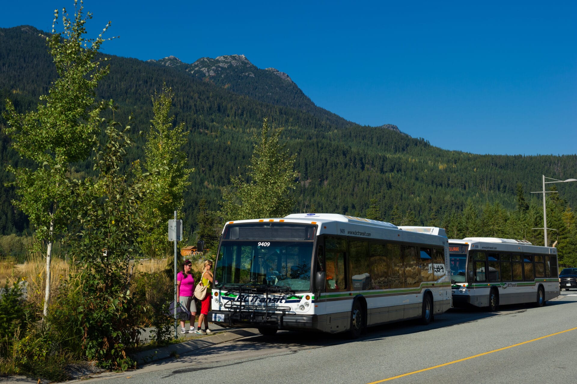 Loading a Whistler Transit bus in Cheakamus Crossing