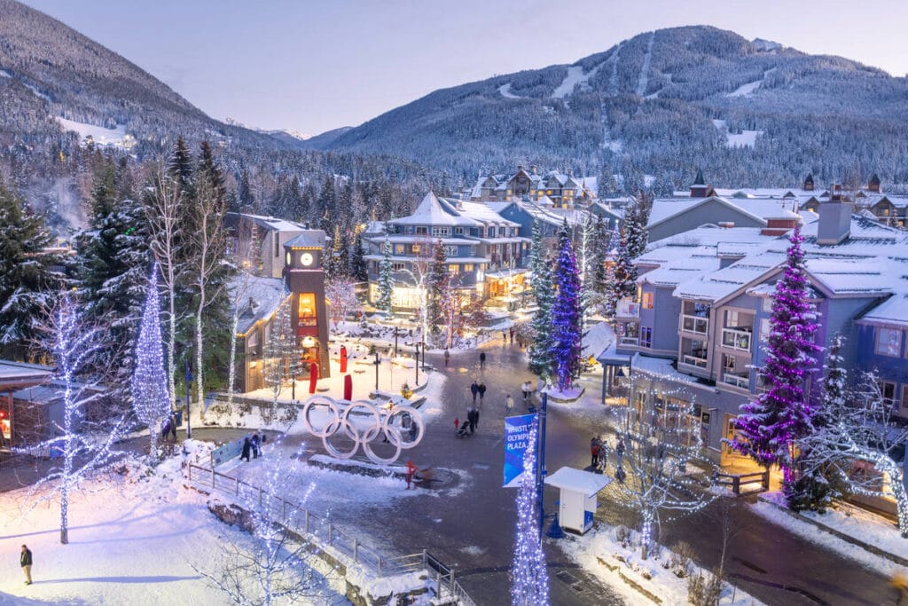 Winter in Whistler Olympic Plaza. Photo credit: Tourism Whistler/Justa Jeskova