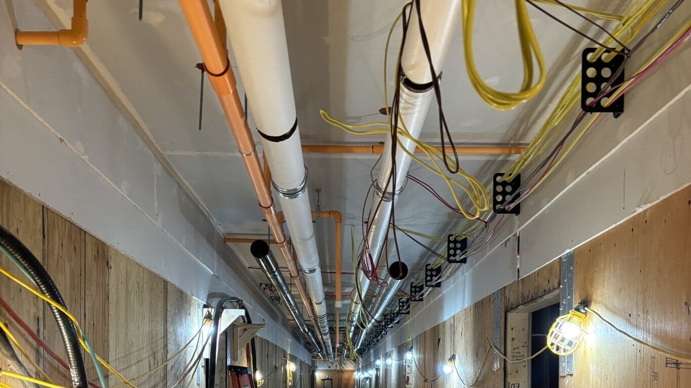 Pipes visible during construction