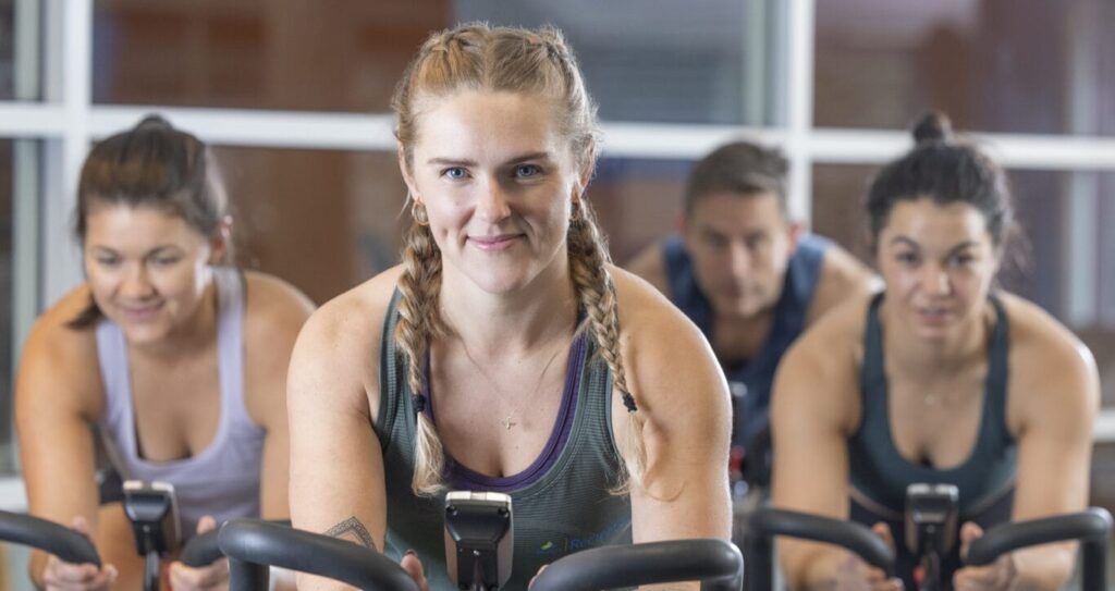 Four people in spin class