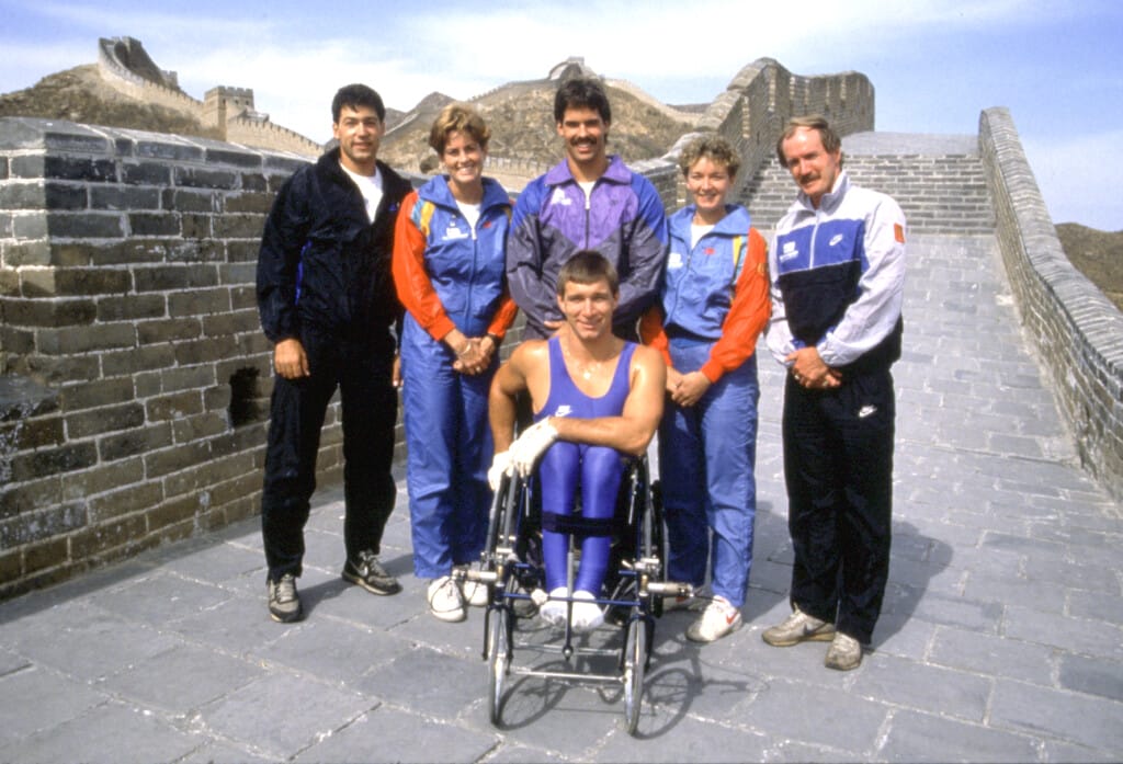 Rick Hansen's World tour team on the Great Wall of China