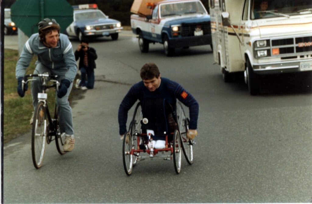 Day one of the Rick Hansen Man In Motion World Tour on the Canadian side of the Canada/United States border.