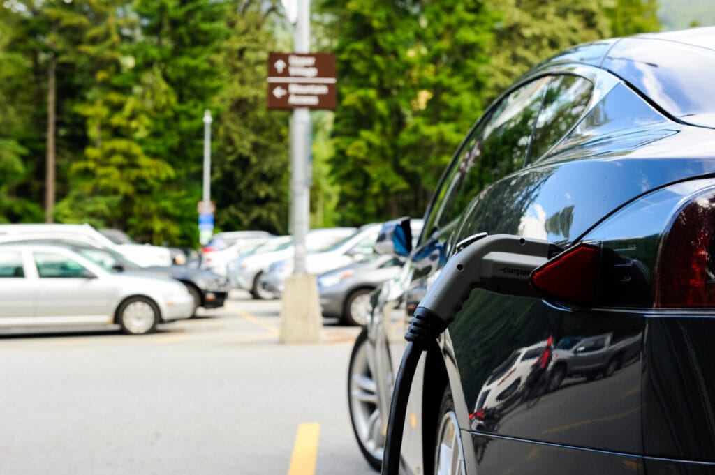 An electric vehicle charging station in Day Lot 1