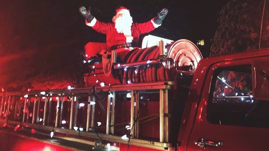 Santa on a fire truck image