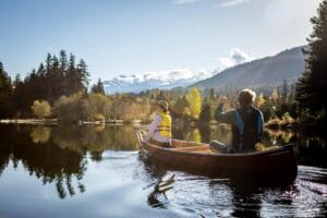 People canoeing on Alta Lake in Whistler.