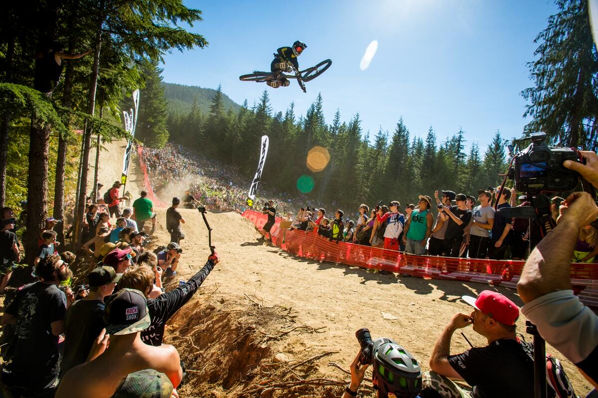 Biker jumping at Crankworx Whistler